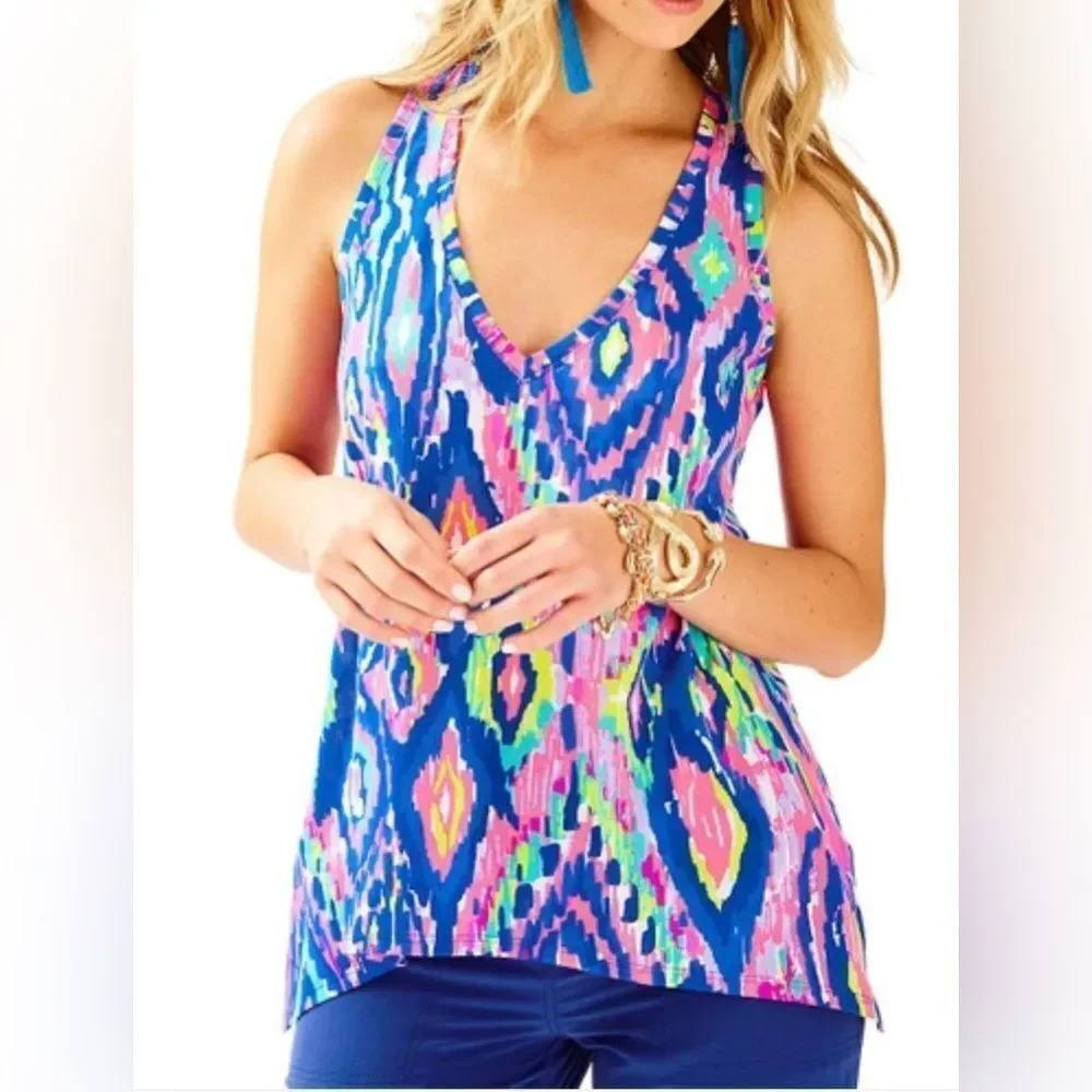Lilly Pulitzer KIAWAH RACER BACK TANK TOP IN MULTI LUMINESCENT - Picture 1 of 8